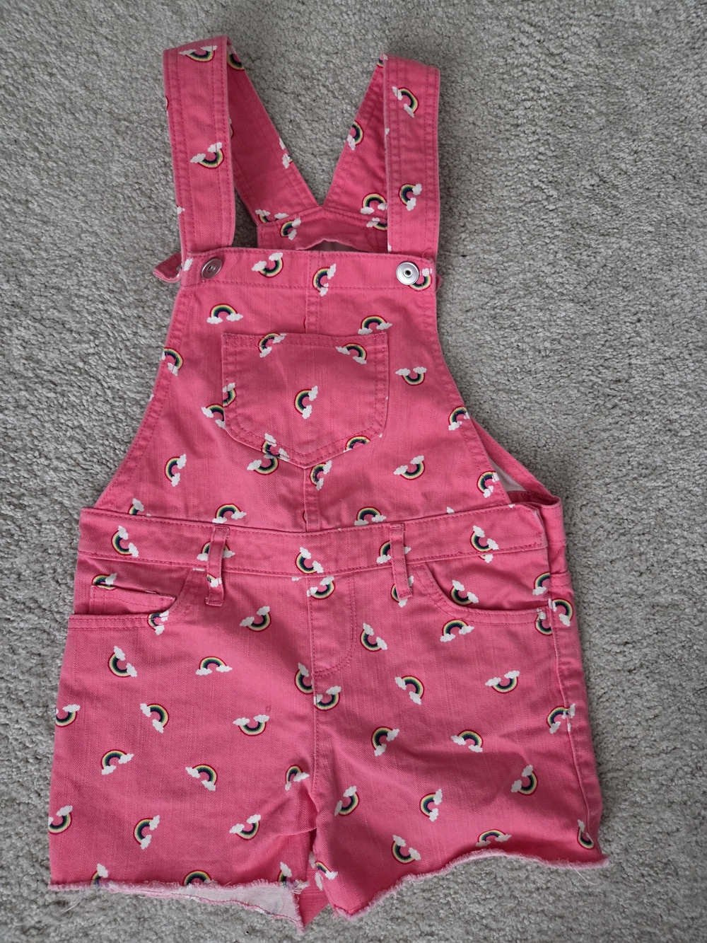 Pink Rainbow Print Denim Short Overalls
